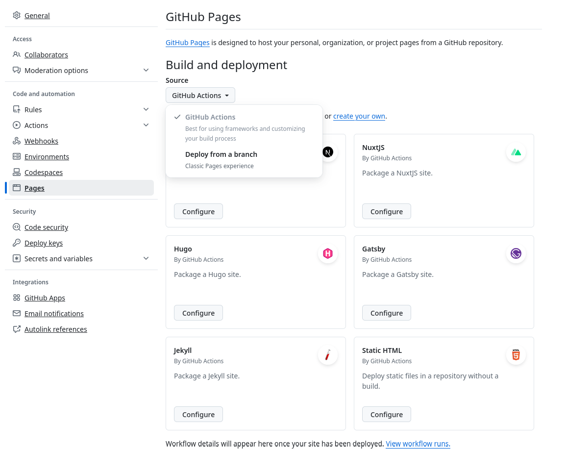 gh-pages setting